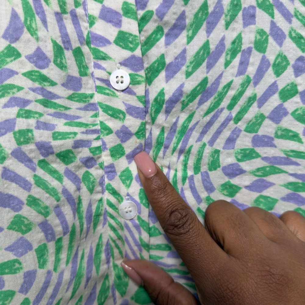 Karlie Women Cotton Too Small Green Geometric Balloon Sleeve Cottage Preppy - Picture 4 of 8